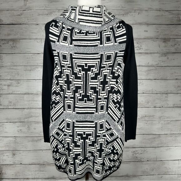 Sharon Young Hi-Low Loose Wrap Geometric Knit Cardigan Sweater M - Picture 4 of 9